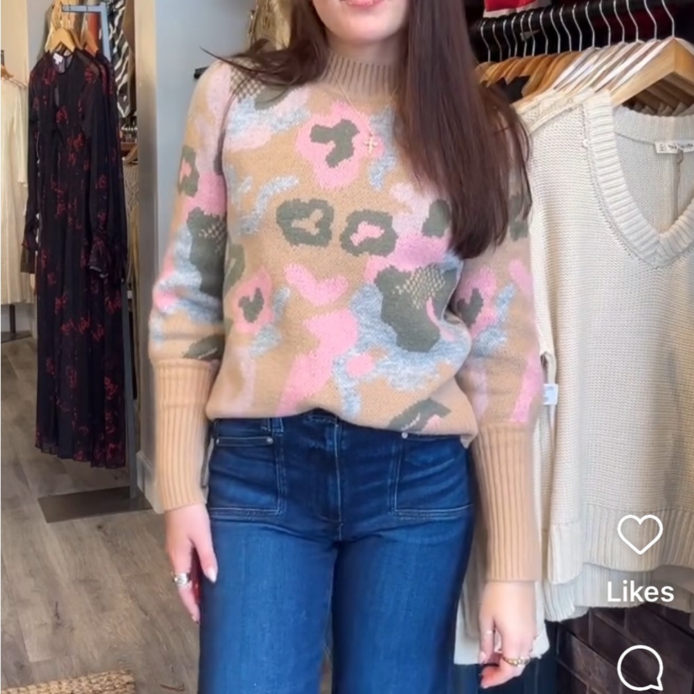 Women's Camouflage Sweater - Pink, Green, Tan